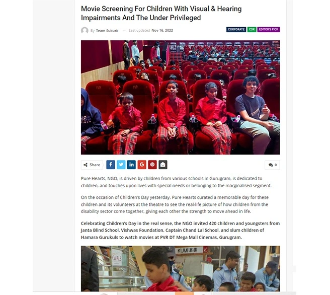 Press 3, Making Screening for Children with Visual & hearing Impairments and the under privileged dated ov 16 2022