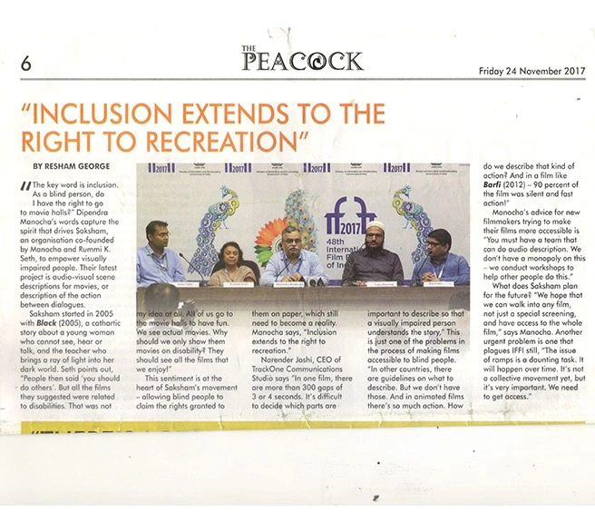 Press 7, The peacock addition - Friday 24 November 2017 title - Inclusion Extends to the Right to Recreation.